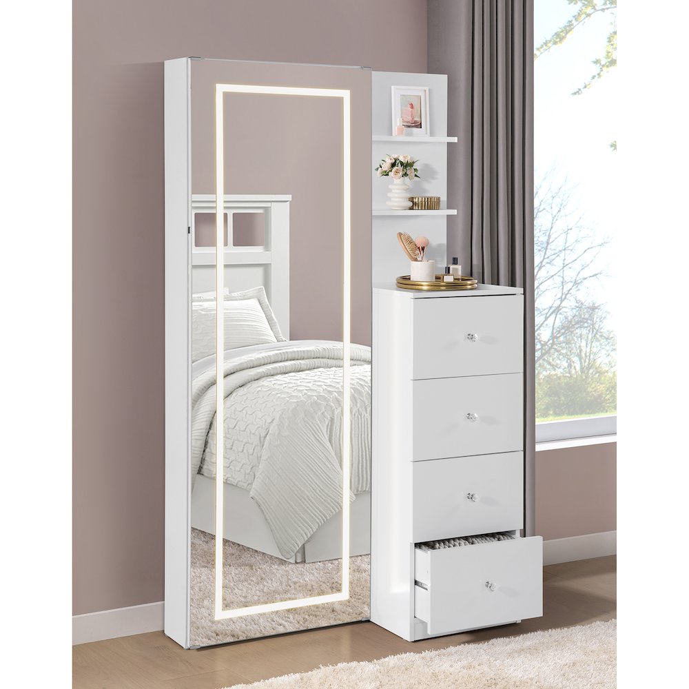 Alberta  Floor Mirror With Storage in White. Picture 13