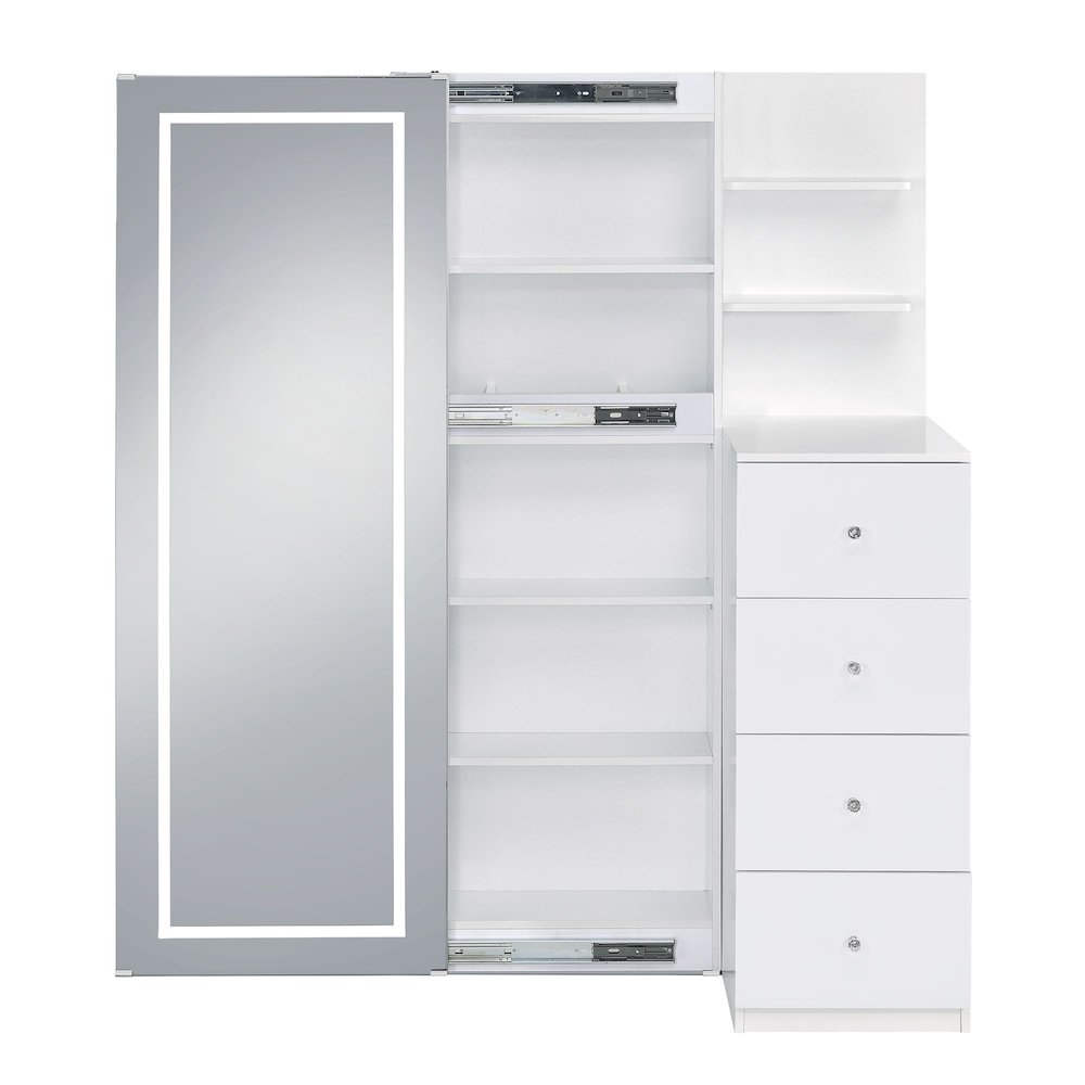 Alberta  Floor Mirror With Storage in White. Picture 5