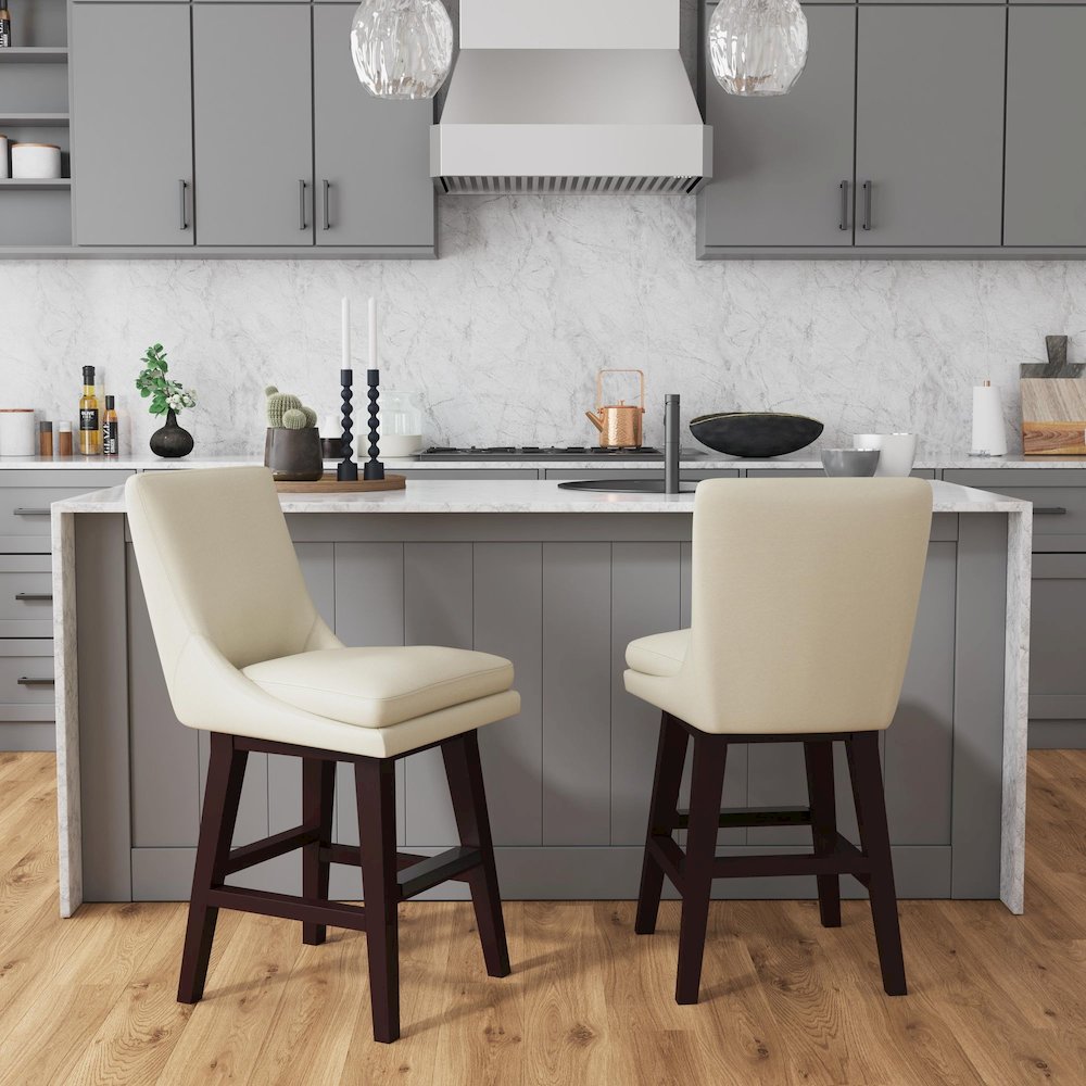 Charlie Swivel Counter Stool with Beige PU in Espresso (2 Per Carton). Picture 3