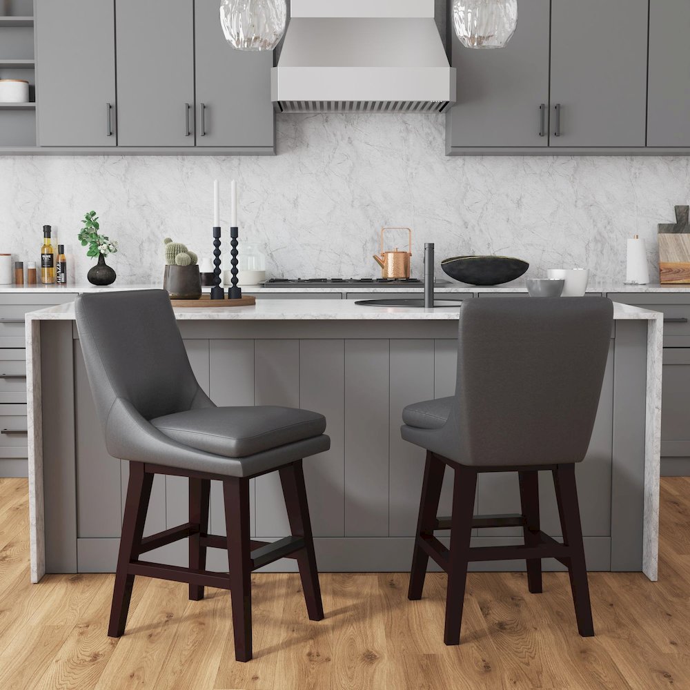 Charlie Swivel Counter Stool with Pewter PU in Espresso (2 Per Carton). Picture 3