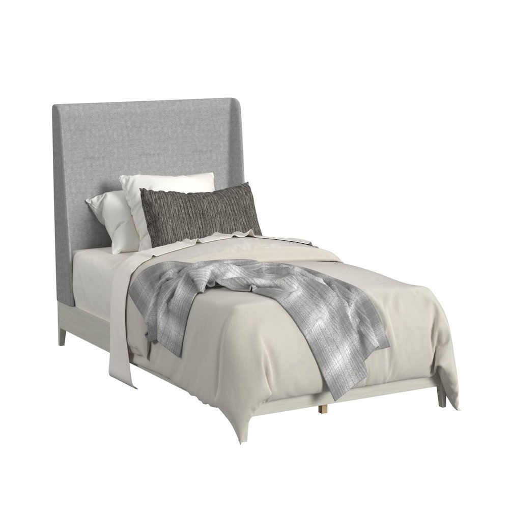 Clare Twin UPH 5PC Bedroom Set with Grey Fabric in Almond. Picture 1