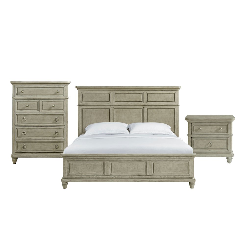 Emiko King Panel 3PC Bedroom Set in Light Grey. Picture 1