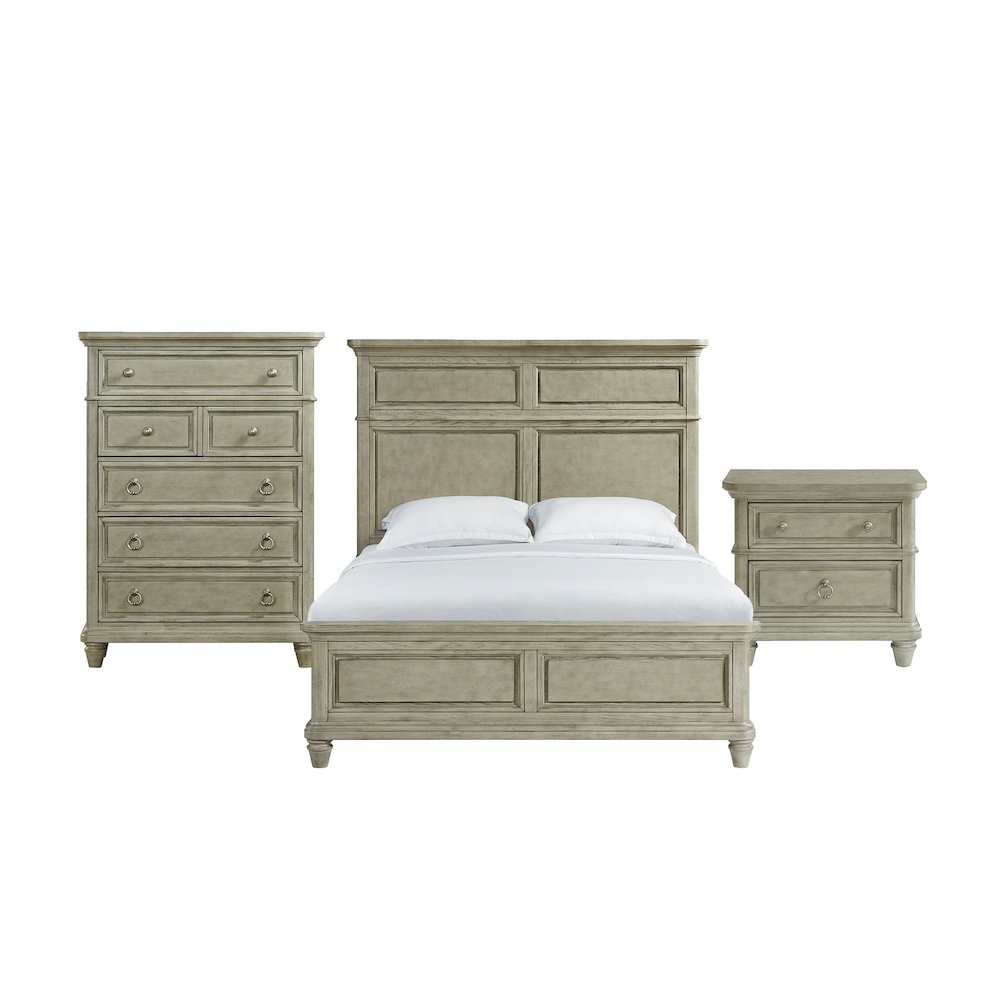 Emiko Queen Panel 3PC Bedroom Set in Light Grey. Picture 1