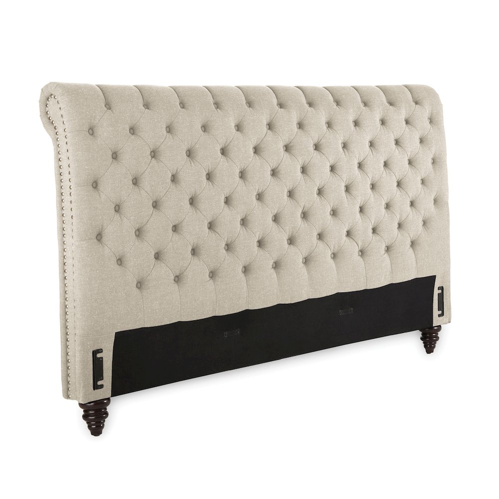 Swanson Tufted King Sleigh Bed in Sand Beige Upholstery. Picture 3
