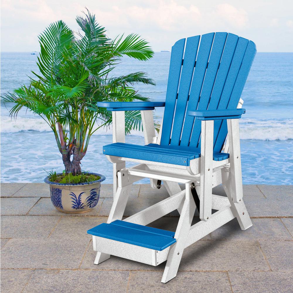 Fan Back Balcony Glider Made in the USA- Blue, White. Picture 2