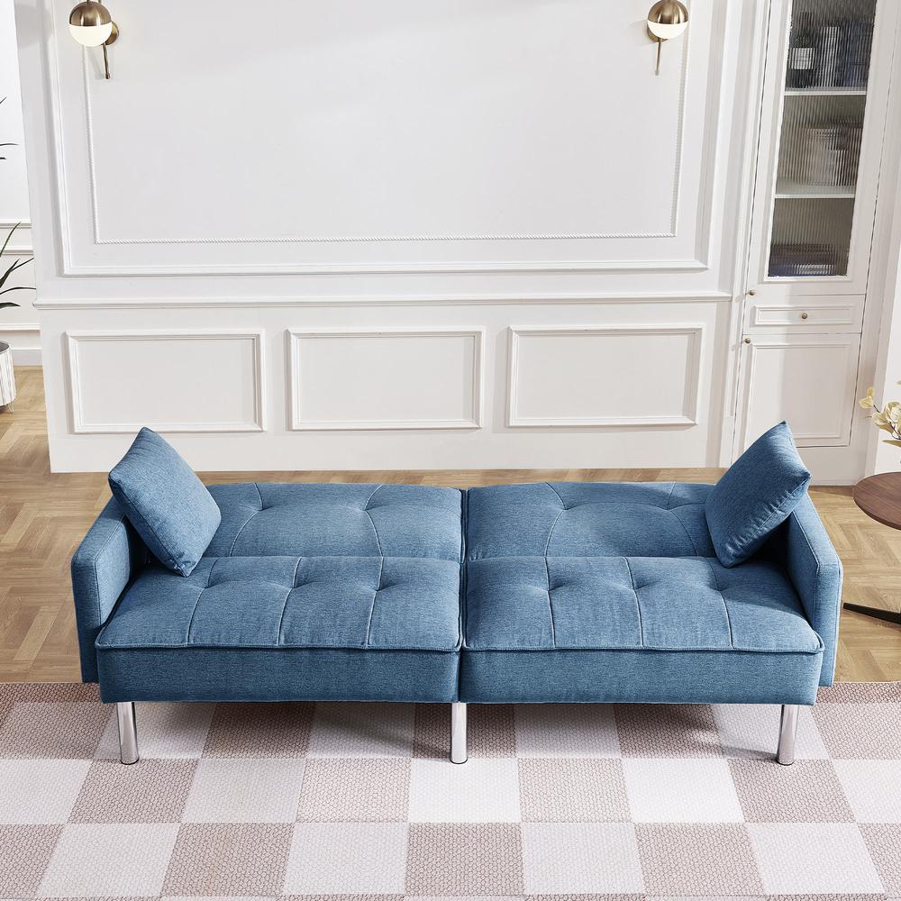 Tufted Futon Convertible Sofa Sleeper with Two Throw Pillows. Picture 6