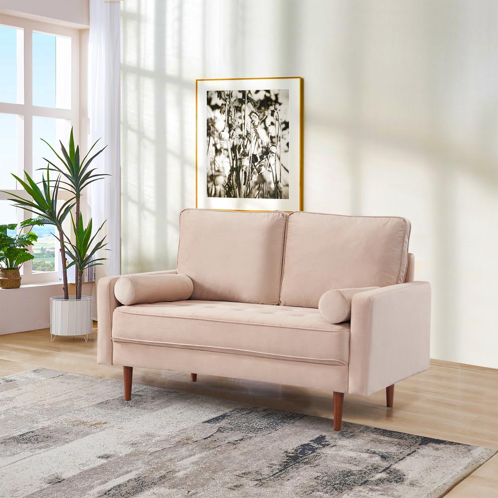 57 Inch Wide Upholstered Two Cushion Loveseat with Bolster Pillows. Picture 14