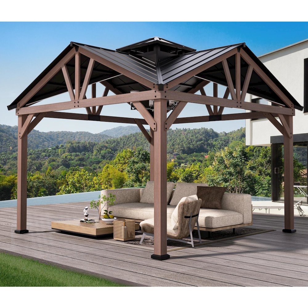 Cedar Gazebo with Metal Roof Measuring 12 Feet by 12 Feet. Picture 4