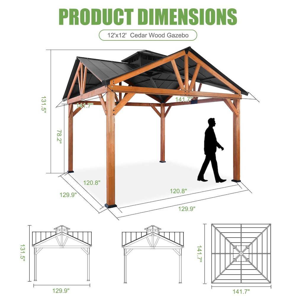 Cedar Gazebo with Metal Roof Measuring 12 Feet by 12 Feet. Picture 2