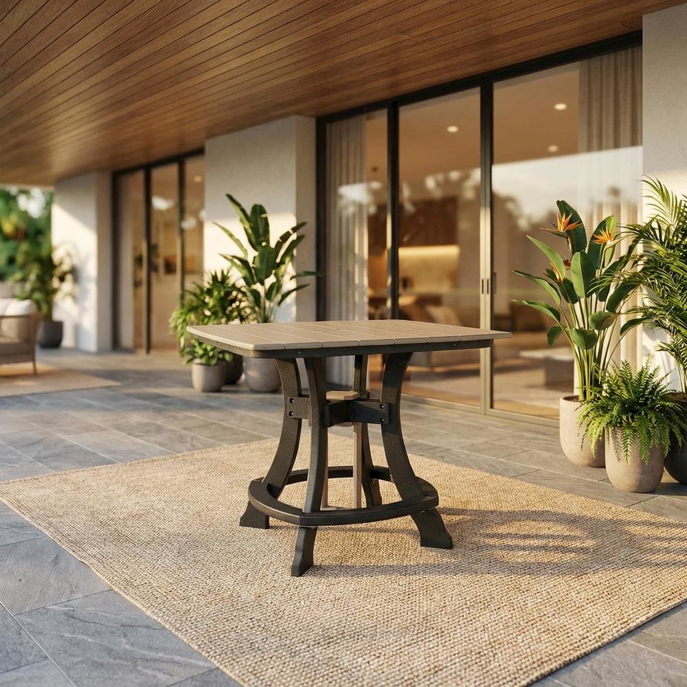 Black Base Square Outdoor Dining Table With Black Base For Patio Use. Picture 2