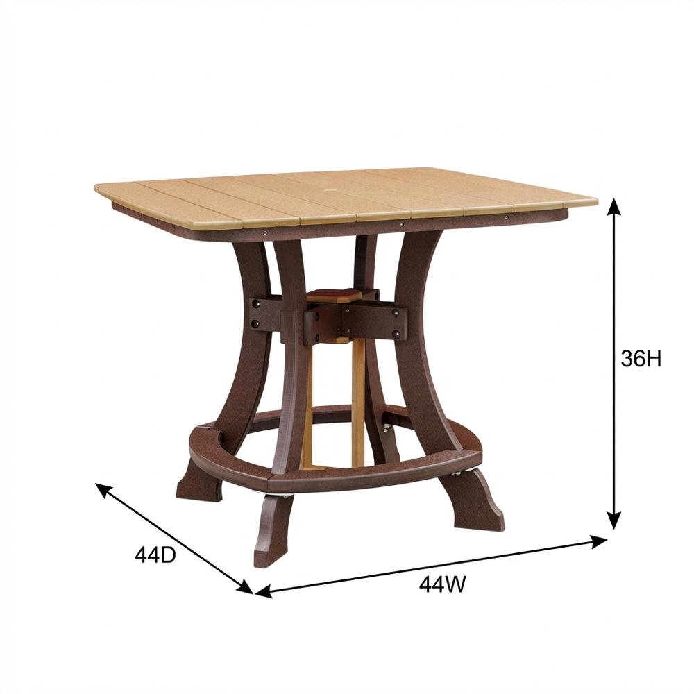 Cedar Outdoor Dining Table With Tudor Brown Base, Square Shape, 44-Inch Size. Picture 7