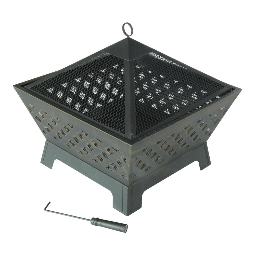 Fire Pit and Grill, Steel, Deep Bowl, Antique Bronze. Picture 1