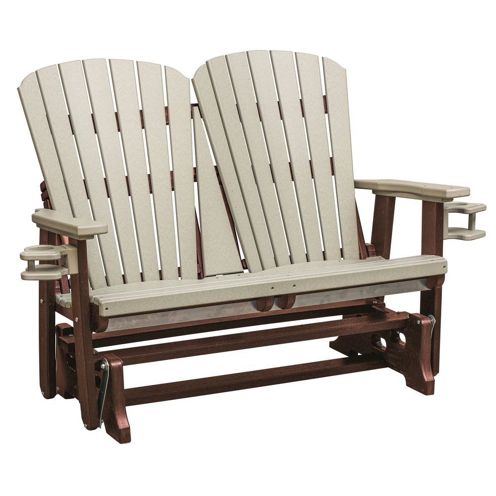 Dual Fan Back Glider, 2-Person, Cupholders, All-Weather Poly Lumber, Brown. Picture 1