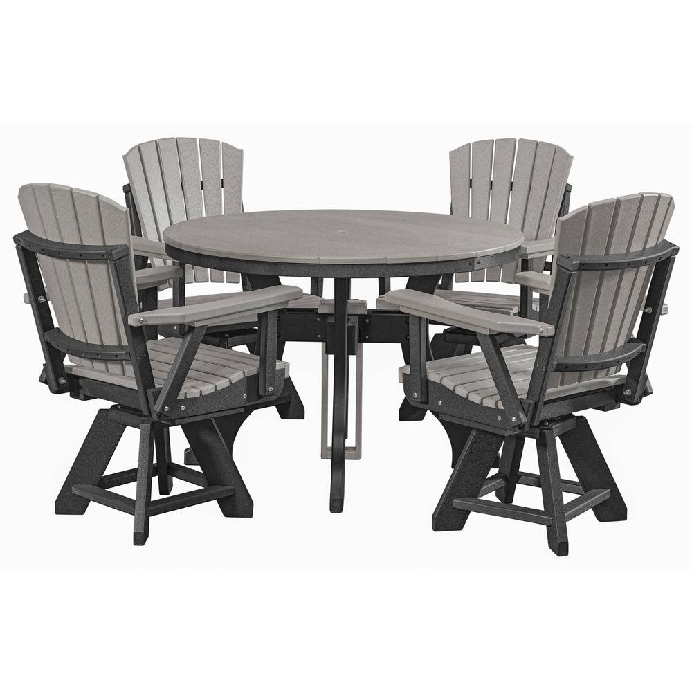 Round Dining Set, 5-Piece, All-Weather HDPE, Umbrella Hole, Gray. Picture 1