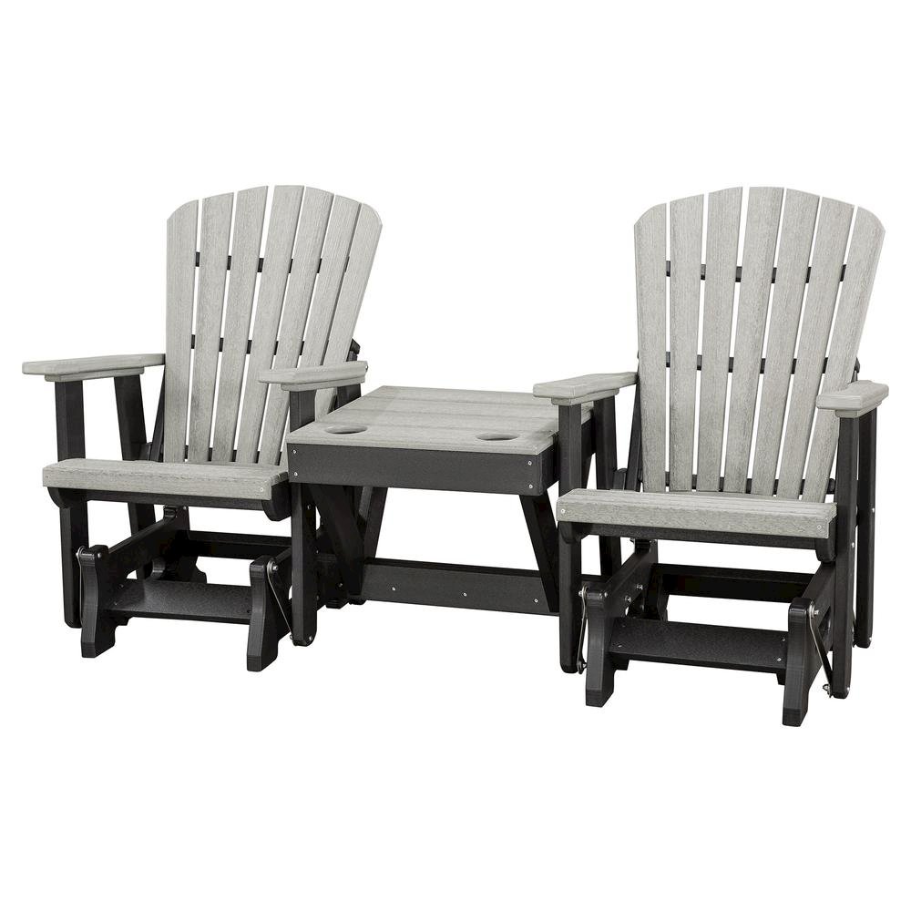 Double Glider Bench with Table, Light Gray, Heavy Duty Poly. Picture 1