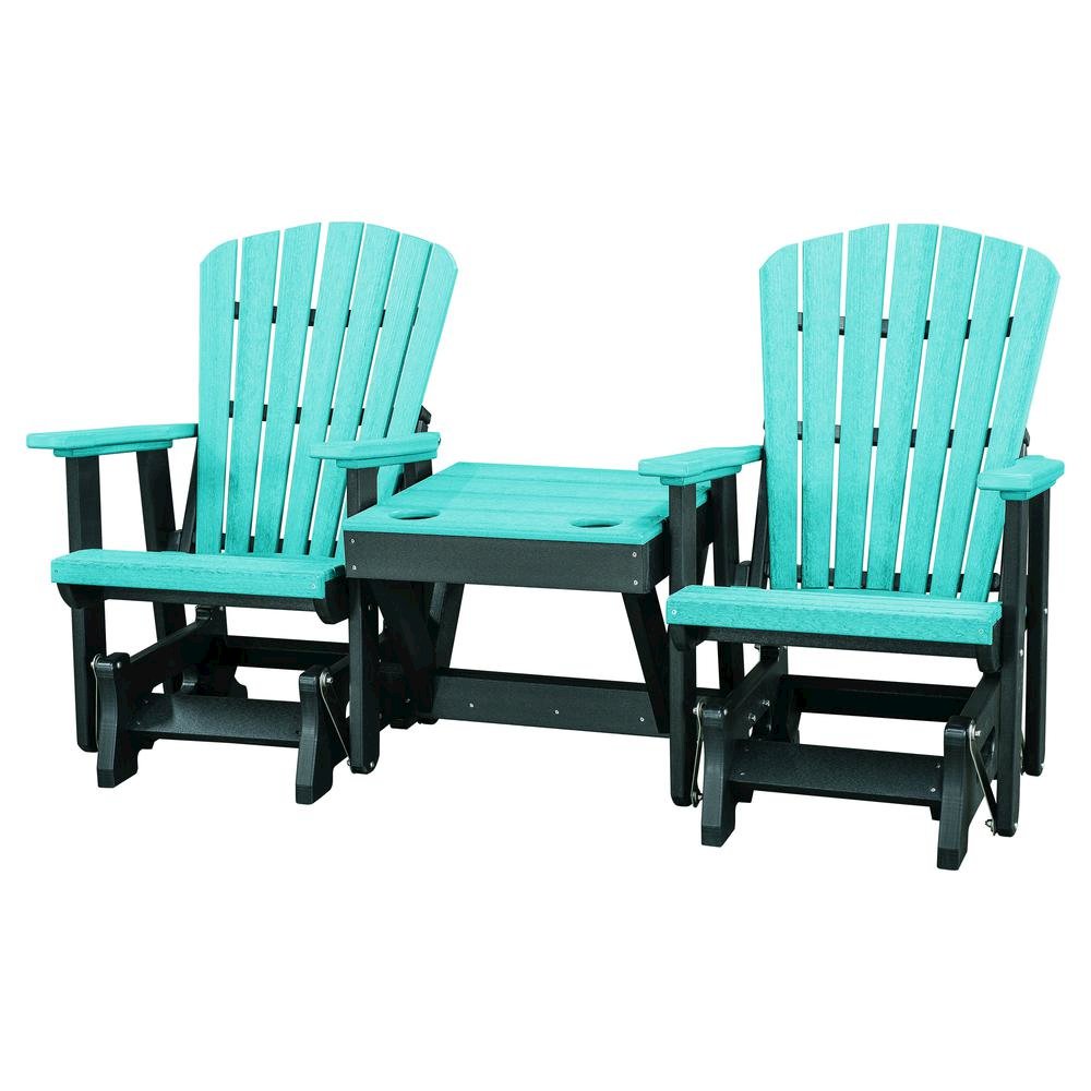 Double Glider Bench with Table, Aruba Blue, Heavy Duty Poly. Picture 1