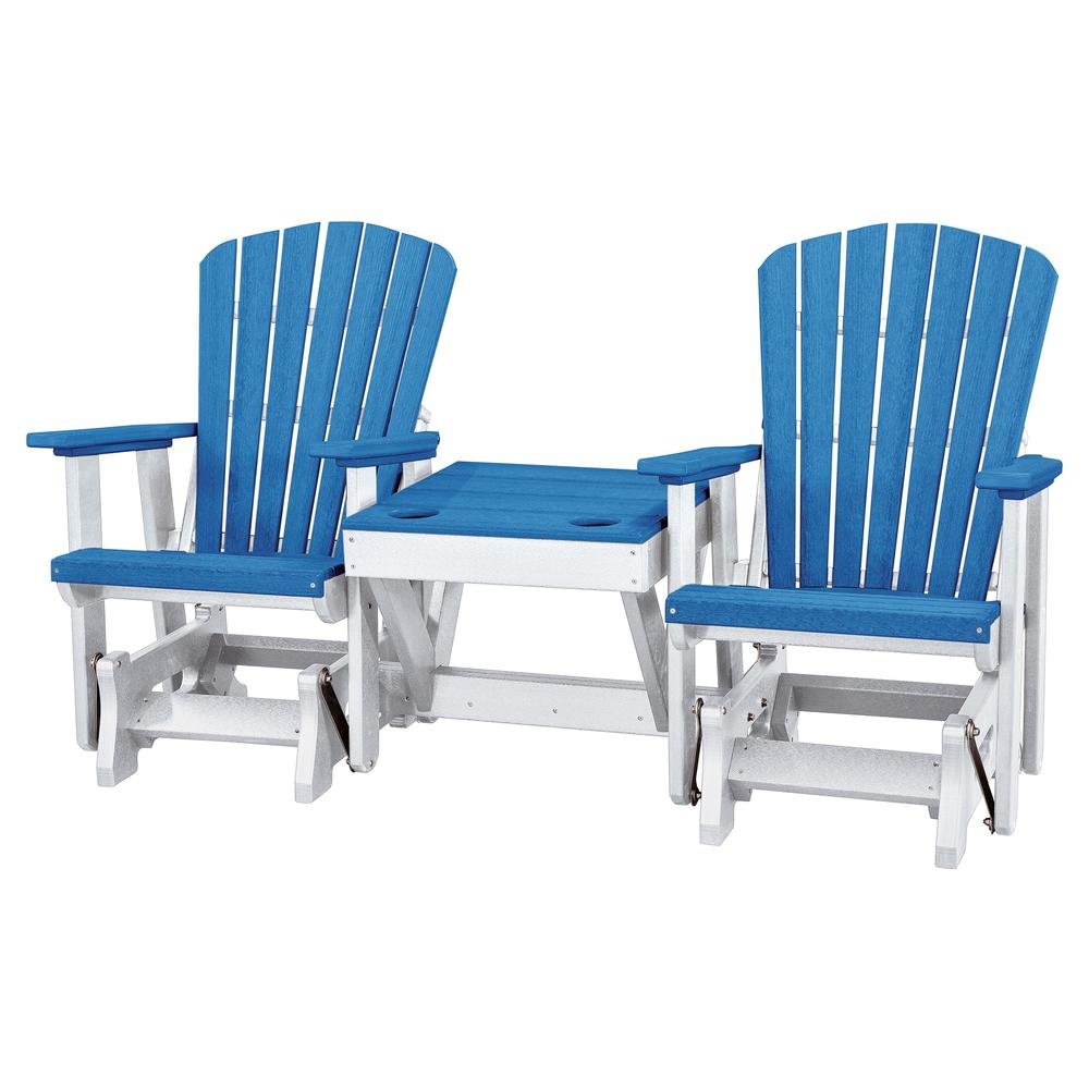 Double Glider Bench with Table, Blue, Heavy Duty Poly. Picture 1