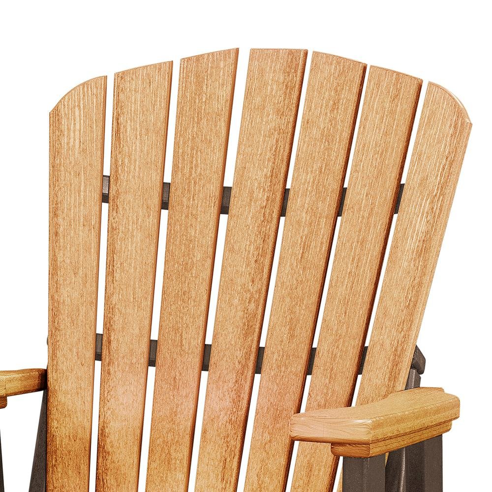 Fan Back Glider Rocking Chair, Cedar Brown, Heavy Duty Polyethylene, Porch. Picture 5