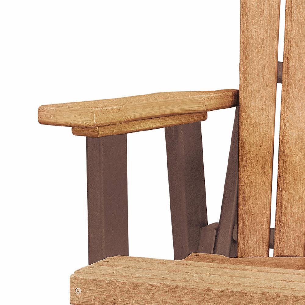 Fan Back Glider Rocking Chair, Cedar Brown, Heavy Duty Polyethylene, Porch. Picture 6