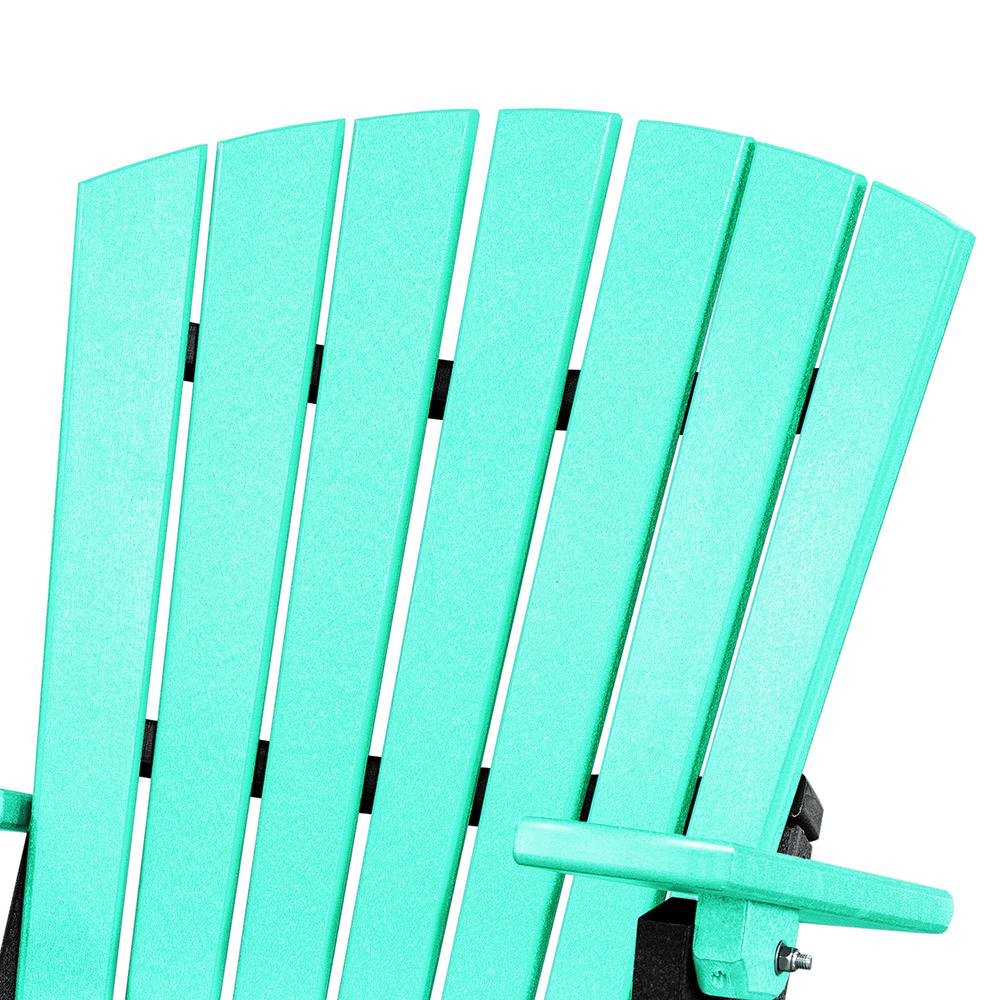 Fan Back Folding Adirondack Chair, Aruba Blue Black, Heavy Duty, Recycled Poly. Picture 6