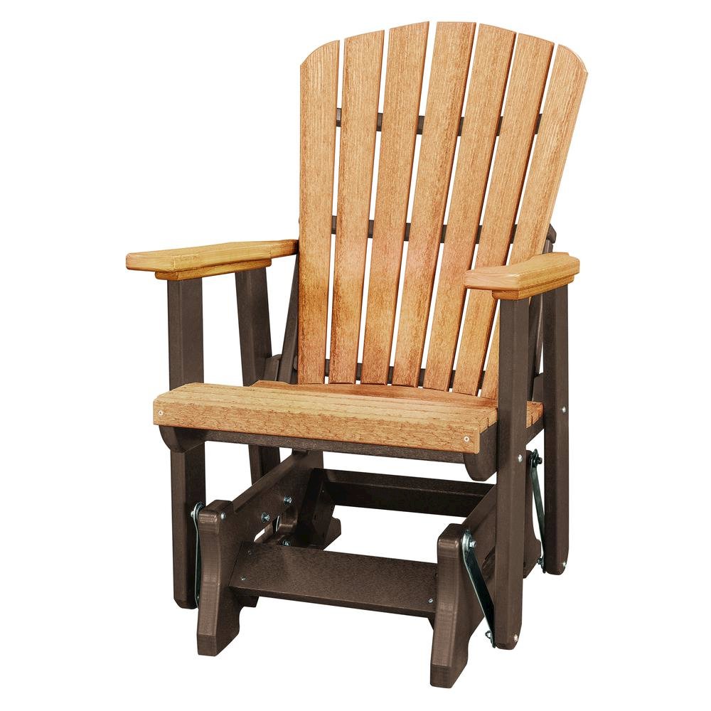 Fan Back Glider Rocking Chair, Cedar Brown, Heavy Duty Polyethylene, Porch. Picture 1