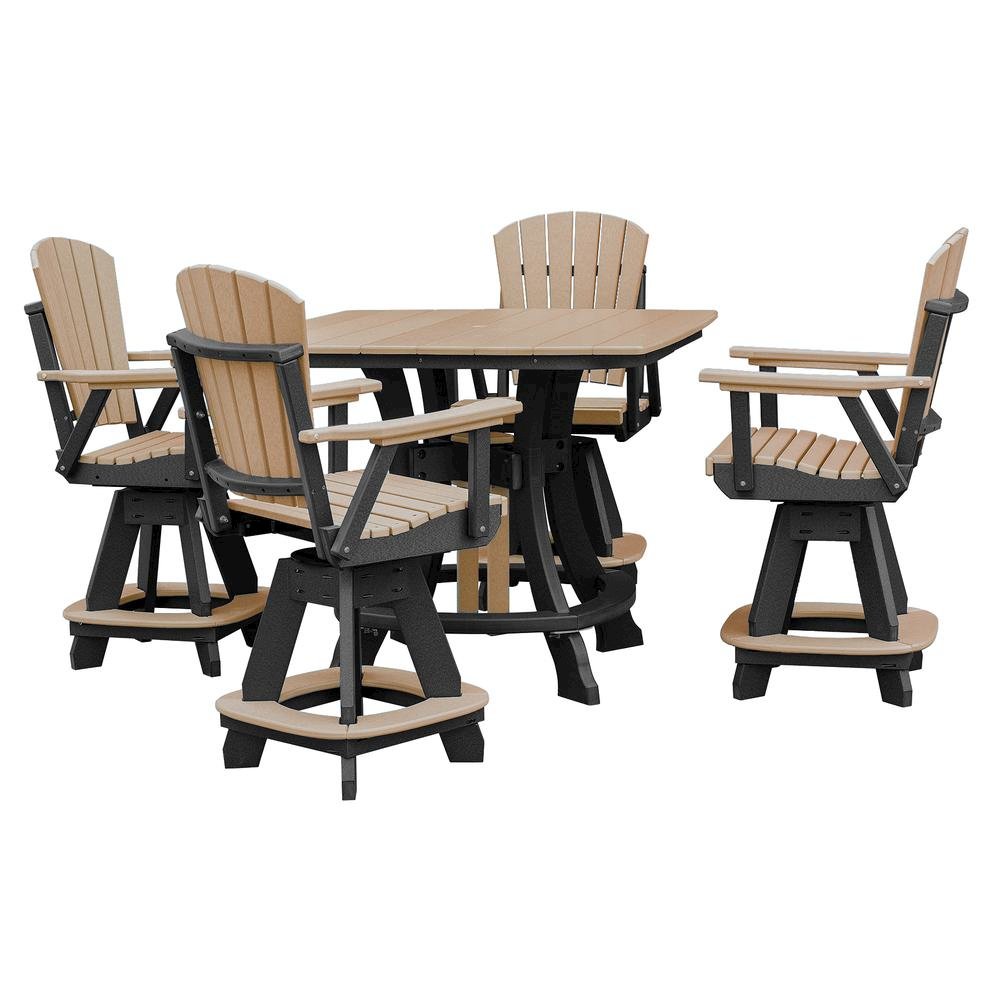 Square Counter Height Patio Set, 5-Piece, HDPE All-Weather Furniture, Brown. Picture 1