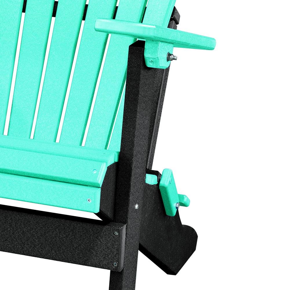 Fan Back Folding Adirondack Chair, Aruba Blue Black, Heavy Duty, Recycled Poly. Picture 7