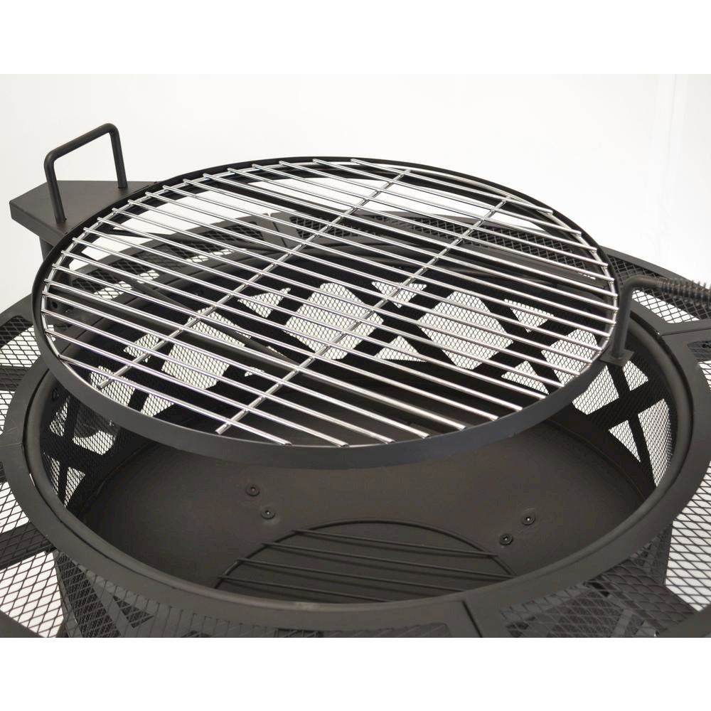 32-Inch Roundup Fire Pit, Black, Adjustable Cooking Shelf. Picture 6