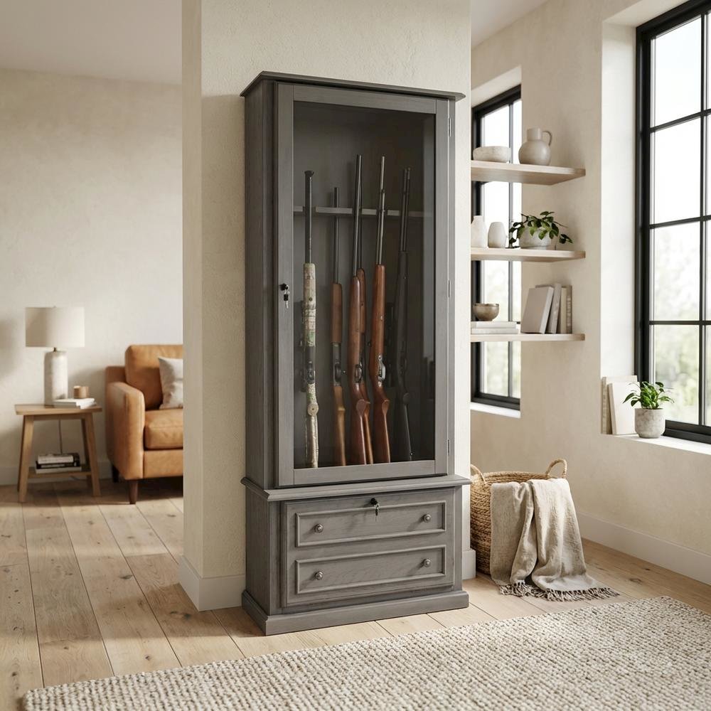 Grey Gun Cabinet With Secure Storage For Firearms And Accessories. Picture 3