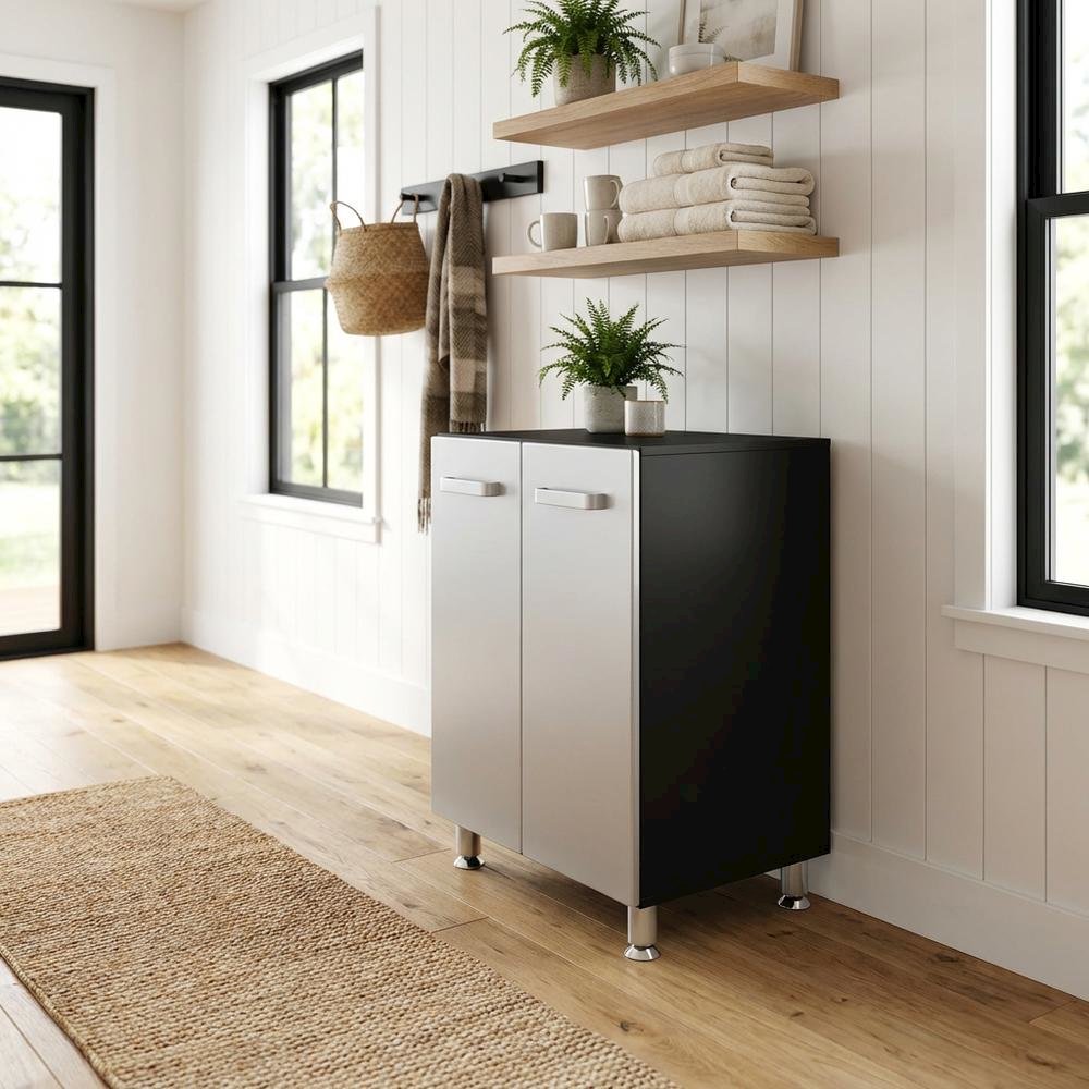 Metal Storage Cabinet With Black And Silver Finish For Garage Organization. Picture 3
