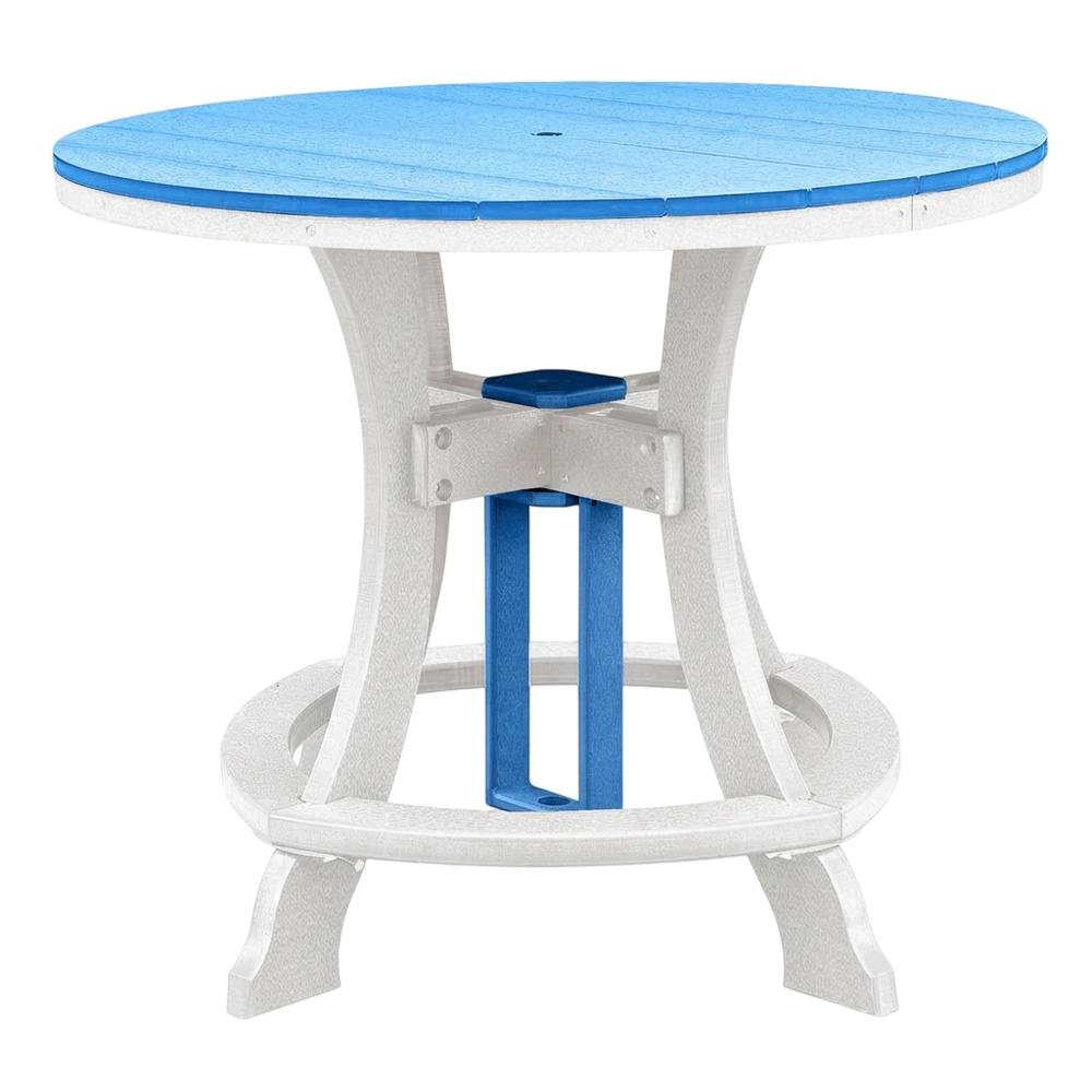 Blue Polyethylene Outdoor Dining Table With White Base, 44-Inch Round Design. Picture 4