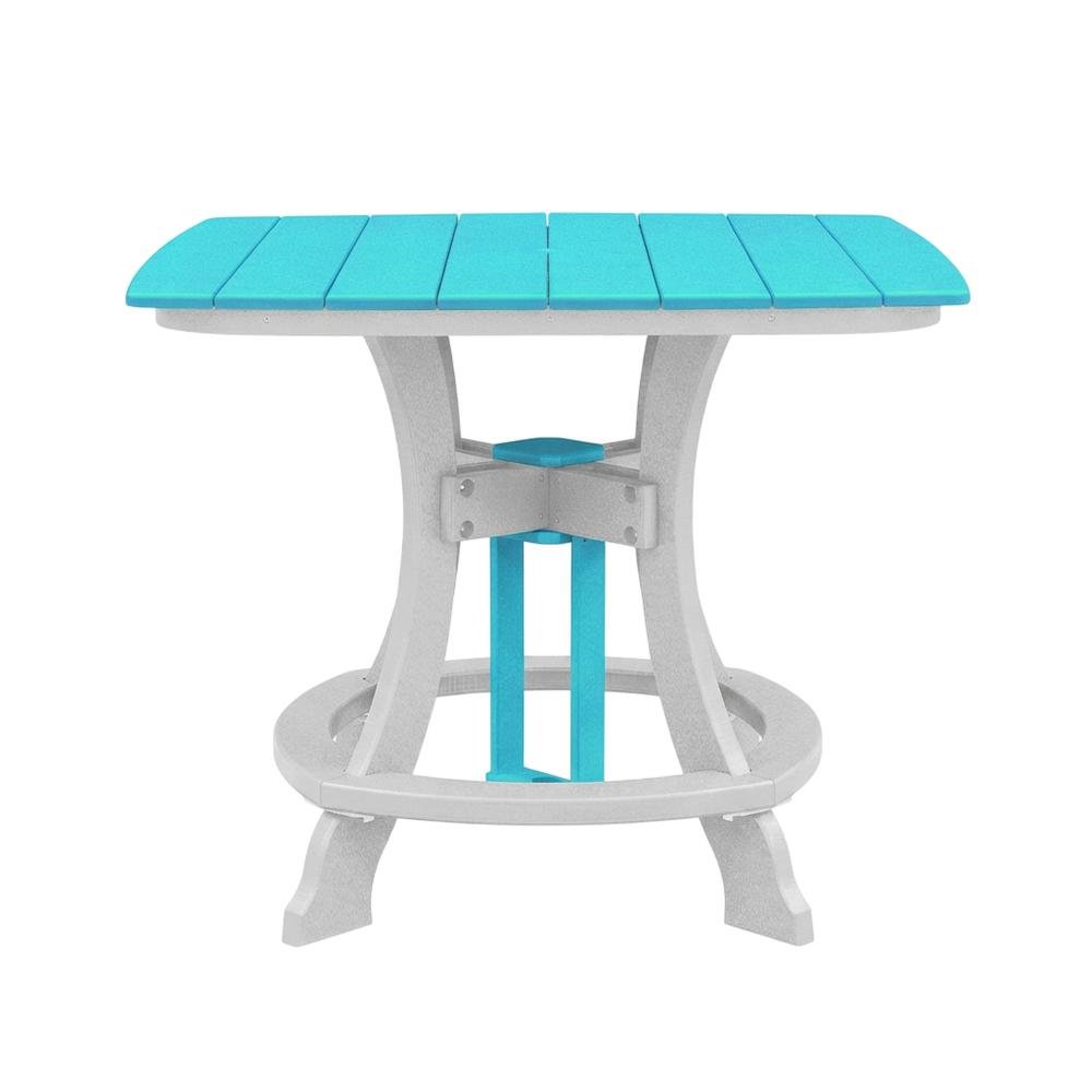 Square Outdoor Dining Table In Aruba Blue With White Base, Polyethylene Material. Picture 4