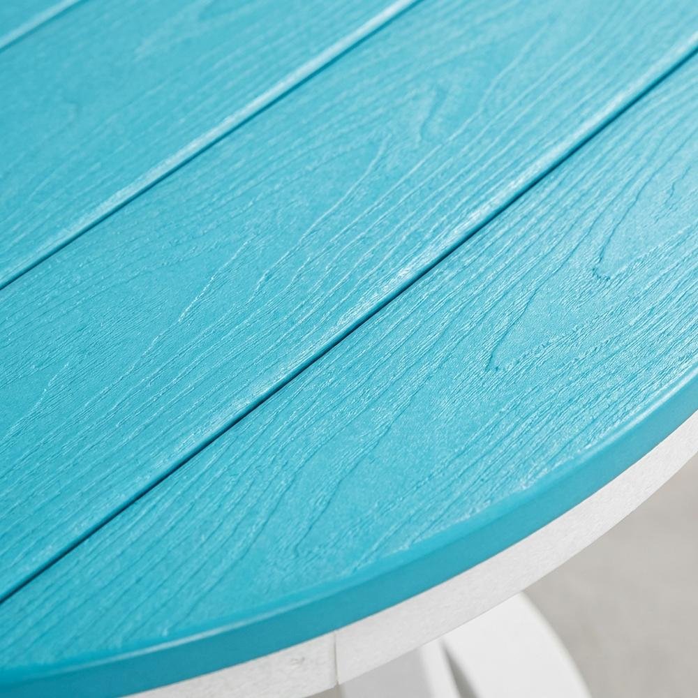 Round Counter Height Table, Aruba Blue Finish, White Base, Outdoor Dining. Picture 5