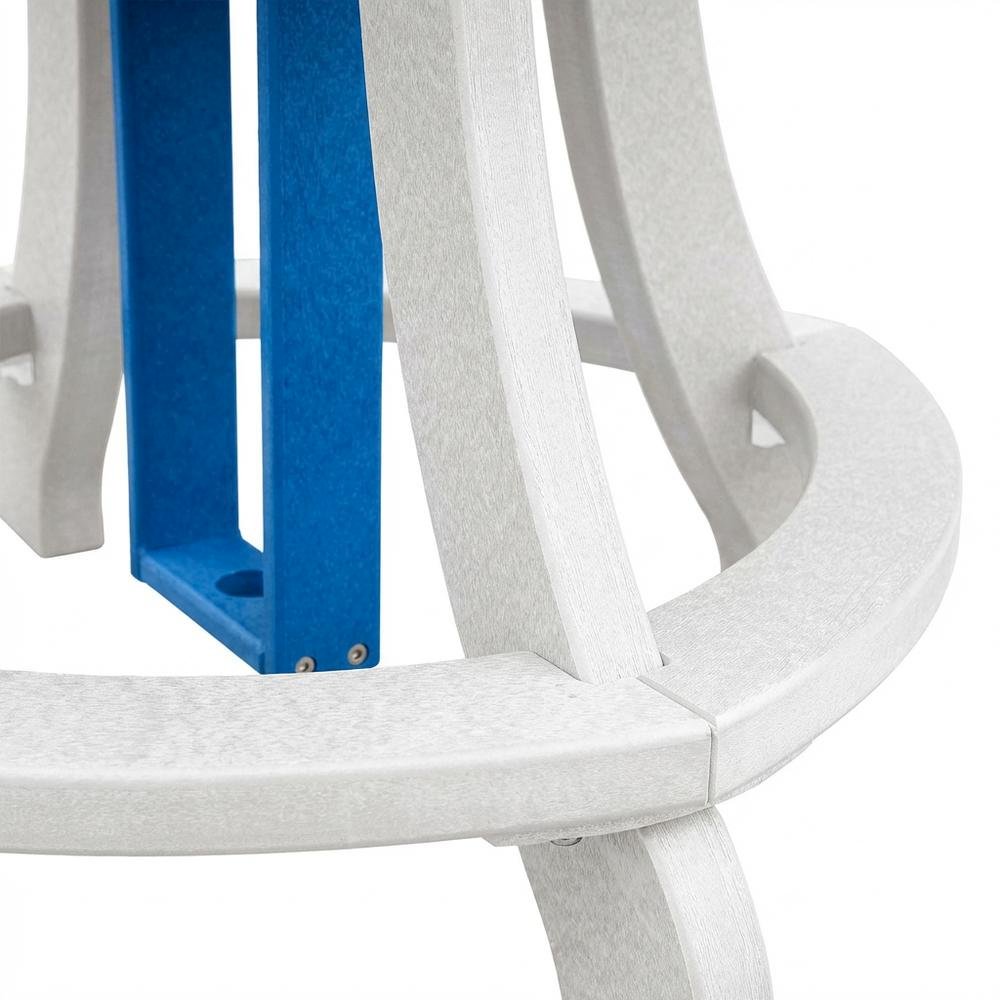 Blue Polyethylene Outdoor Dining Table With White Base, 44-Inch Round Design. Picture 6