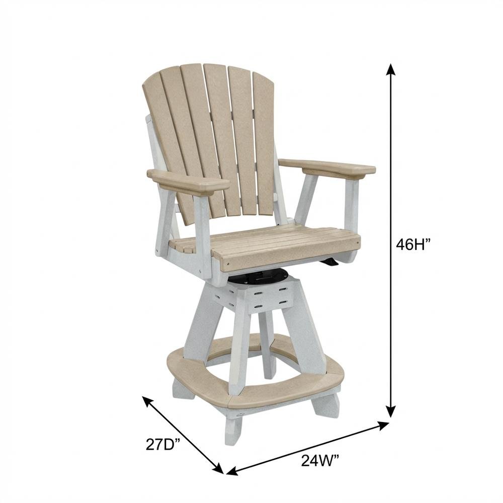White Finish Counter Height Swivel Arm Chair With White Base For Outdoor Dining. Picture 7