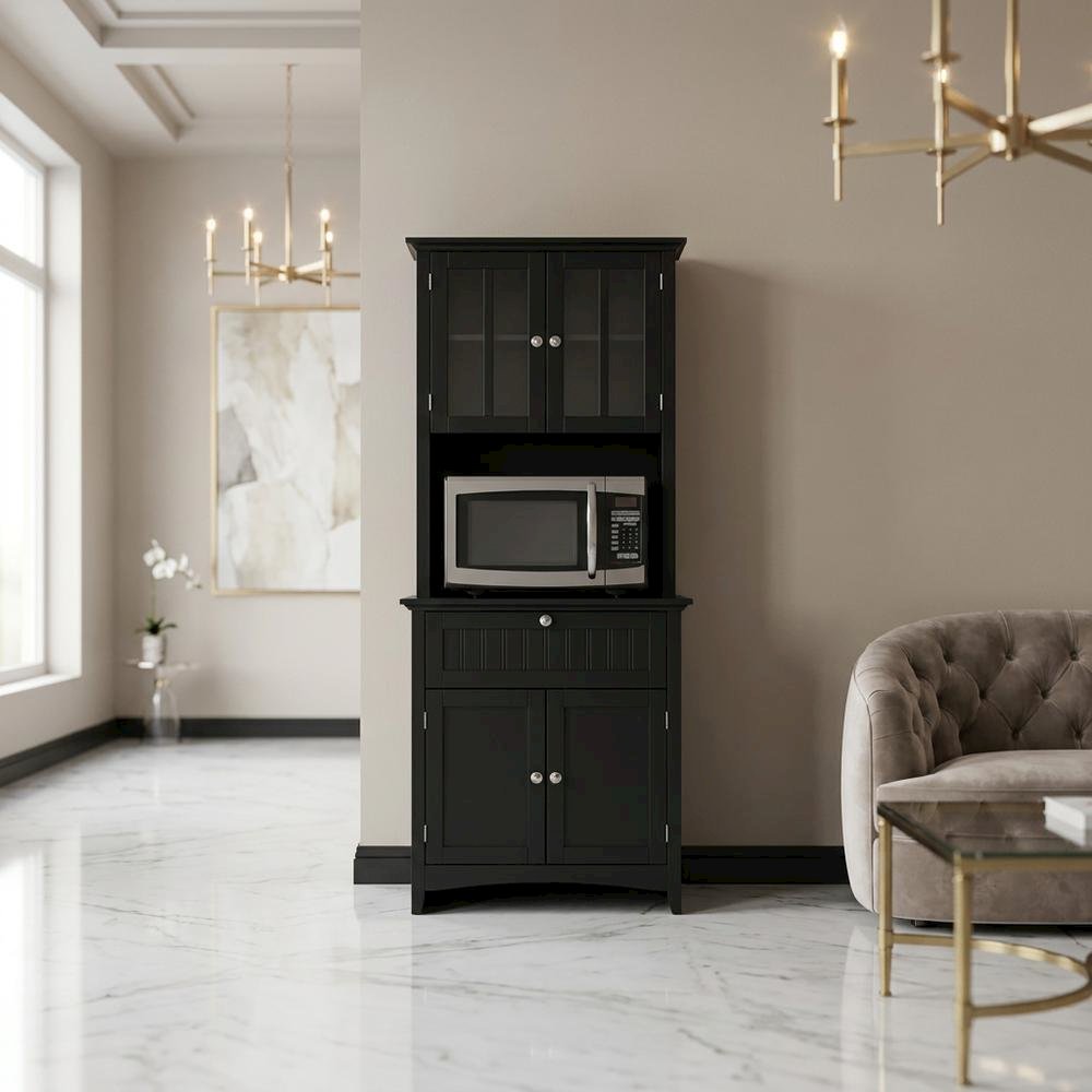 MDF Kitchen Buffet Hutch Cabinet with Framed Glass Doors and Drawer with Storage. Picture 2