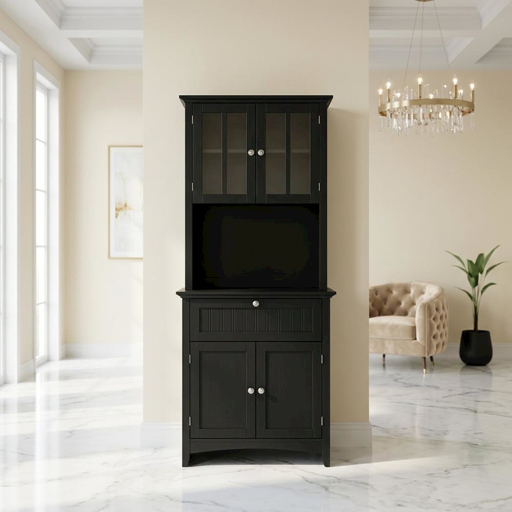 MDF Kitchen Buffet Hutch Cabinet with Framed Glass Doors and Drawer with Storage. Picture 4