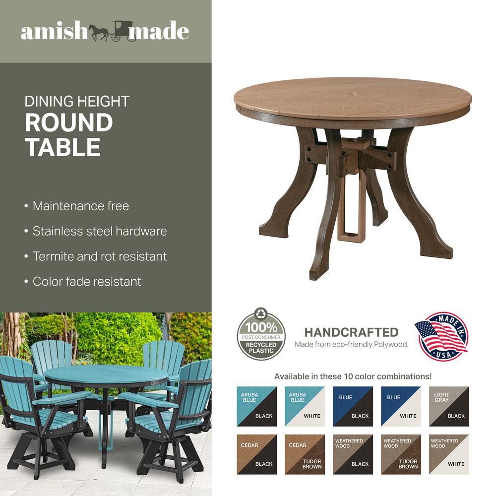 Dining Height Round Table in Aruba Blue with a White Base. Picture 3