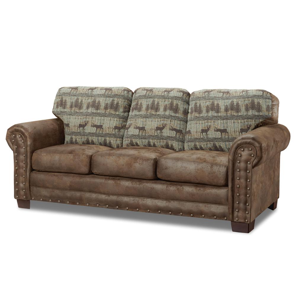 American Furniture Classics Model 8505-90 Deer Teal Lodge Tapestry Sofa Sleeper. Picture 1
