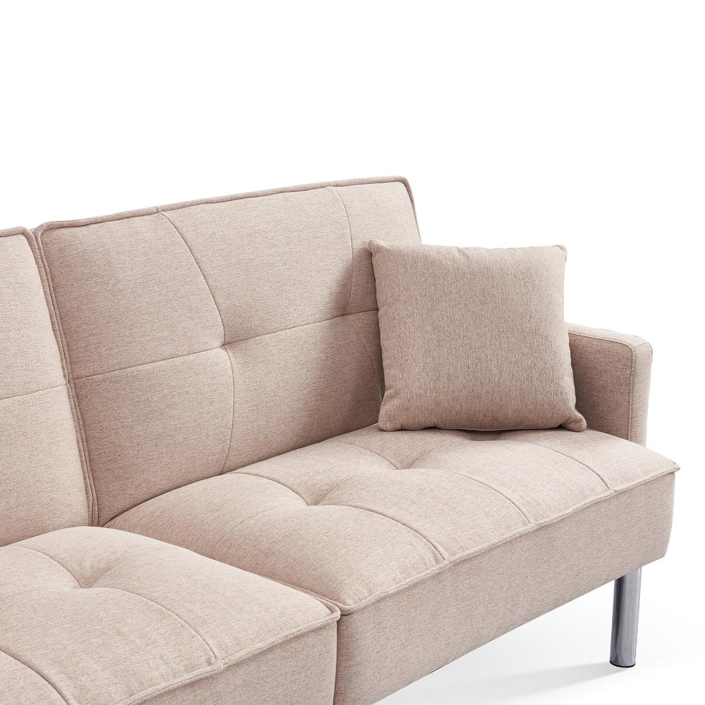 Tufted Futon Convertible Sofa Sleeper with Two Throw Pillows. Picture 6