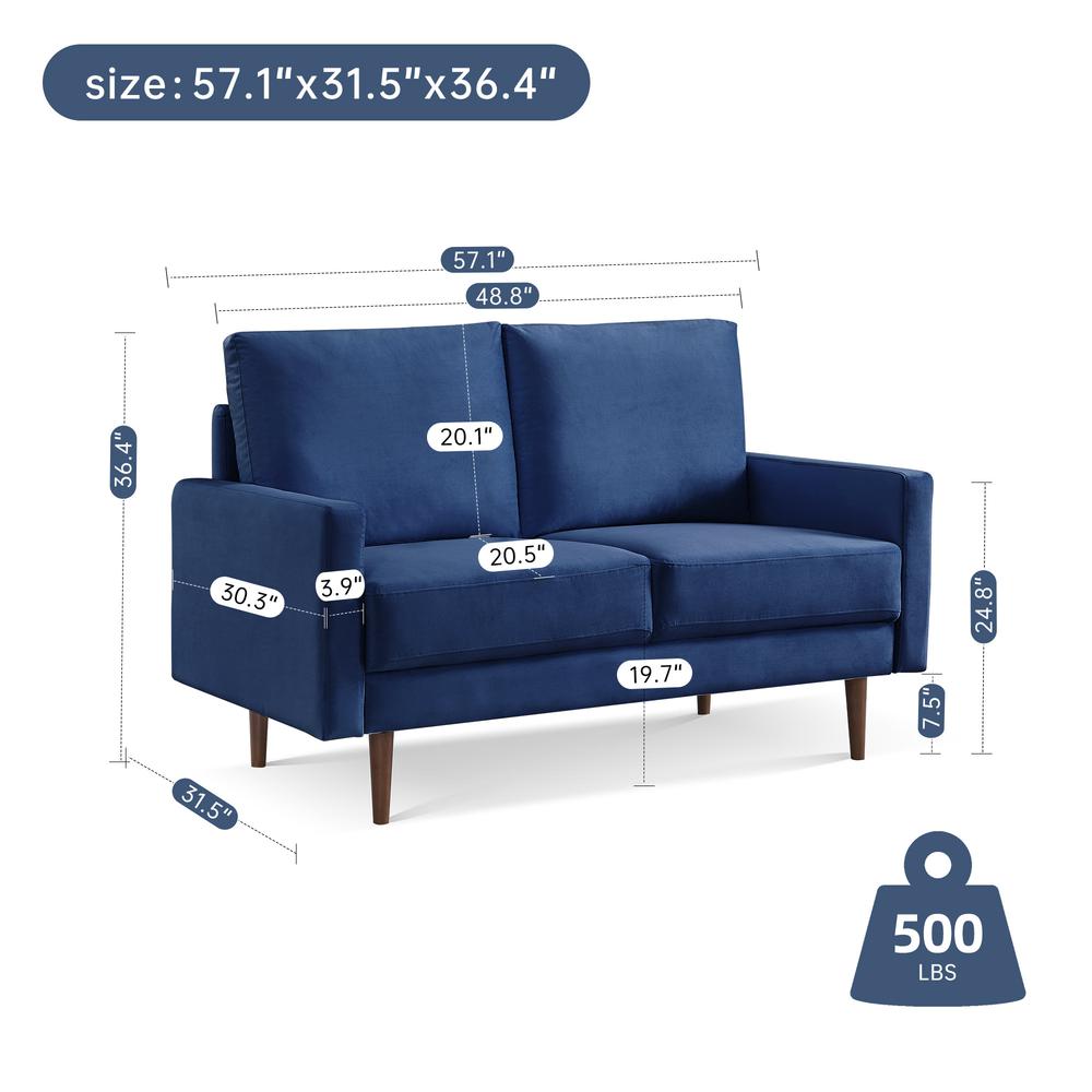 57 Inch Wide Upholstered Two Cushion Loveseat with Square Arms. Picture 3