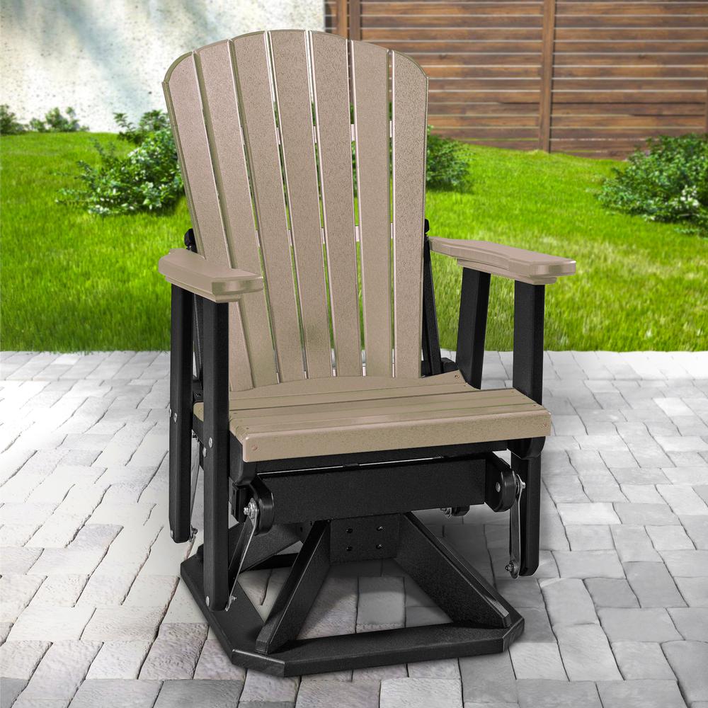 OS Home and Office Model 510WWBK Fan Back Swivel Glider in Weatherwood with a Black Base, Made in the USA. Picture 1