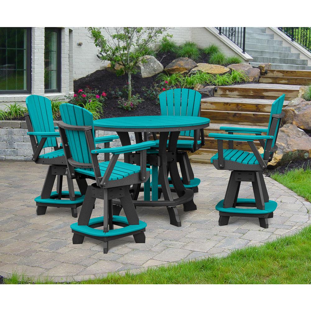 OS Home and Office Model CR130ARB-K Five Piece Round Counter Height Dining Set in Aruba Blue on a Black Base. Picture 1