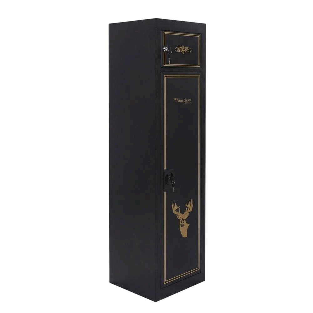 Black Metal Security Cabinet With Pistol And Ammo Compartments, Durable Storage. Picture 1
