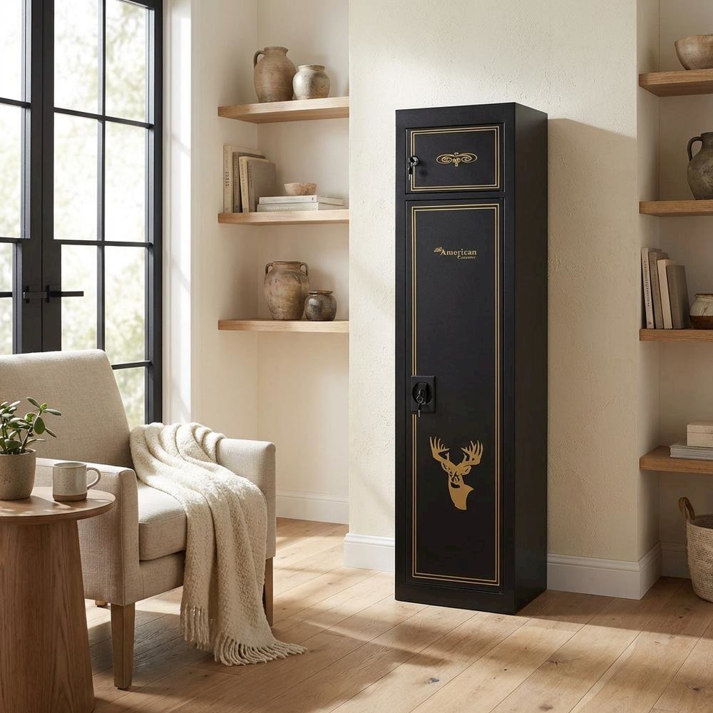 Black Metal Security Cabinet With Pistol And Ammo Compartments, Durable Storage. Picture 3