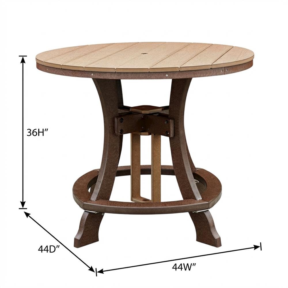 Round Counter Height Dining Table In Cedar With Tudor Brown Finish, Outdoor Use. Picture 7