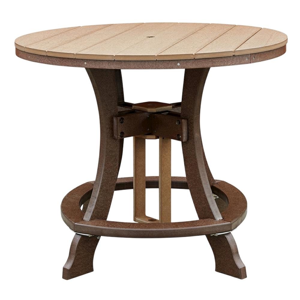 Round Counter Height Dining Table In Cedar With Tudor Brown Finish, Outdoor Use. Picture 1