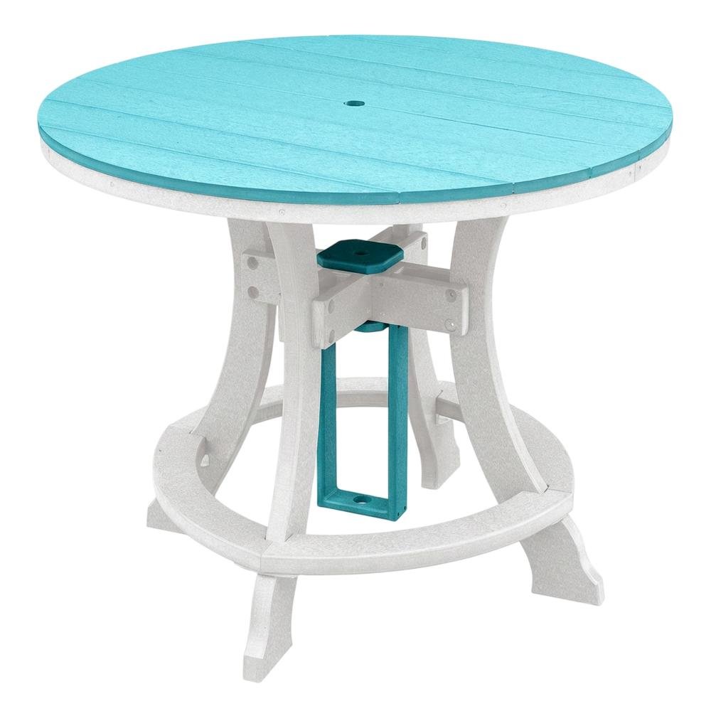 Round Counter Height Table, Aruba Blue Finish, White Base, Outdoor Dining. Picture 1