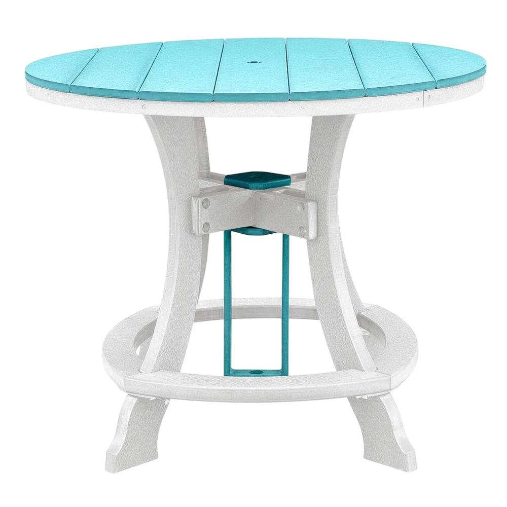 Round Counter Height Table, Aruba Blue Finish, White Base, Outdoor Dining. Picture 4