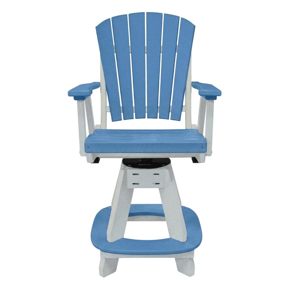 Blue Counter Height Swivel Arm Chair With White Base And Comfortable Design. Picture 4